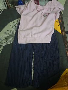 Pink Frill Sleeve Top And Blue Bottom
