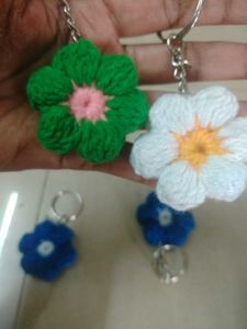Crochet Puff Flower Keychain , Bagcharms