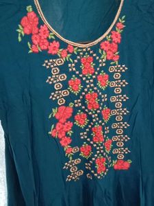 Embroidered Teal Maxi Dress