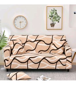 Lukzer 1 Seater Elastic Universal Stretchable Sofa Cover with 1 Free Cushion Cover, Polyester (90cm-140cm/Beige Lining Design)