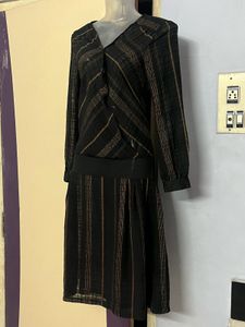 Pintrest Korean Striped Black Dress