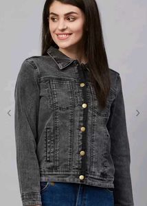 Women Black Solid Denim Jacket