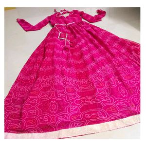 Pink Bandhani Ethnic Gown