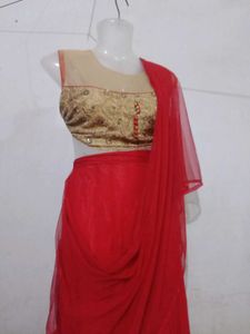 Red &amp; Golden Lehnga Unstitched Koti