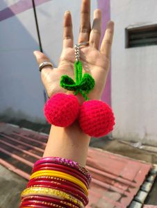 Crochet Cherry Keychain