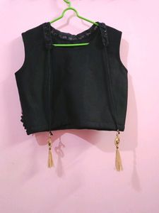 Black Top With Grey Skirt