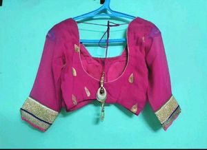 Pink &amp; Gold Embellished Saree