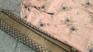 Beautiful Peach Lengha With Blue Dupatta