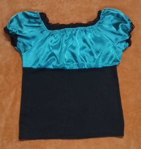 Teal &amp; Black Color Block Top