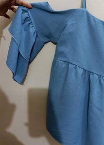 Blue Ruffle Sleeve Top