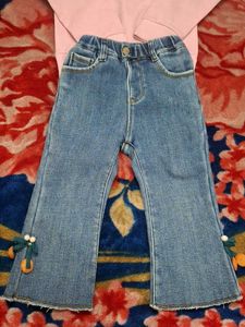 Girls Clothing Set – Pink Full Sleeve Top + Jeans