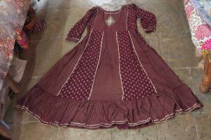 Maroon Golden Printed Anarkali Ethnic Kurti