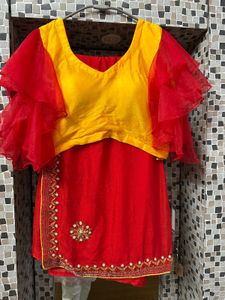 Red And Yellow Chiffon Saree