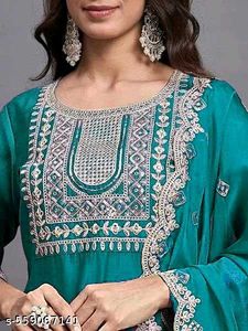 Teal Embroidered Kurta Set
