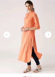 Libas Straight Orange and White Striped Kurta