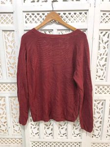 Imported Burgundy V-Neck Knit Sweater C