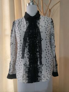 Lace Trimmed Button-Down Blouse