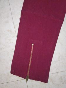 Maroon Zipper Pants With Top