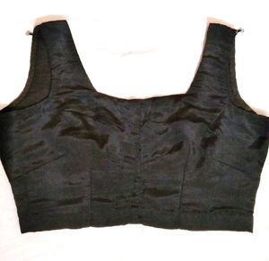 Black Satin Silk Cut Sleeves Blouse