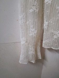 Ivory Crinkled Lace Long Sleeve Sheer Top