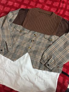 Layered Plaid &amp; Knit Top