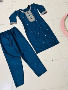 Teal Embroidered Kurta Set
