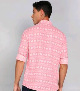 Men&#39;s Pink Printed Kurta Shirt