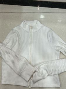 White Zip-Up Ribbed Jacket