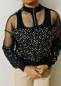 Sequin Sheer Sleeve Top