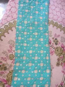 Sky-blue Full Embroidery Partywear Saare