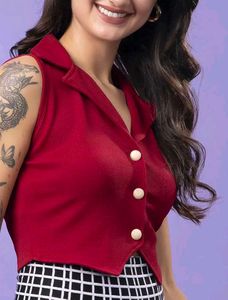 Red Sleeveless Waist Top