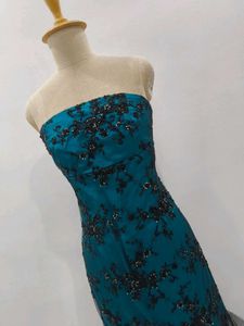 Stunning Teal Embroidered Gown Dress