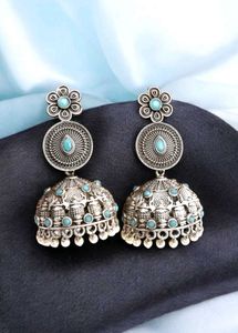 Boho Silver Jhumka Earrings