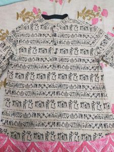 Men Printed Pure Cotton Straight Kurta (Beige)