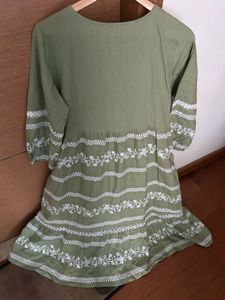 Saffron Threads Embroidered Olive Green Tunic