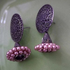 Pink Jhumka Earrings