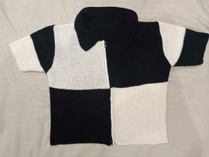 Black &amp; White Polo Woolen Top