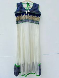 Designer White Blue Ethnic Anarkali Gown