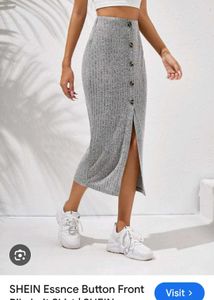 SHEIN Gray Button-Front Midi Skirt