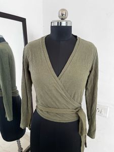 Olive Green Wrap Top - Stylish &amp; Chic