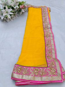Yellow Pure Gourguit Saree