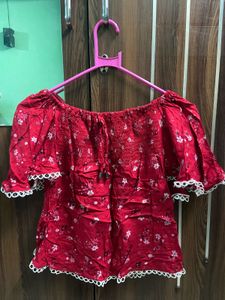 Red Floral Off-Shoulder Top