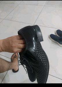 Black Woven Leather Dress Shoes