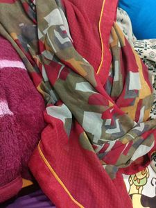 Vintage Print  &amp; Red Fabric Saree