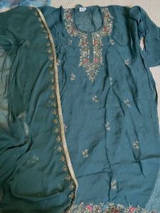 Teal Embroidered semistich suit