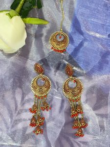 Red &amp; Gold Tone Indian Jewelry Set