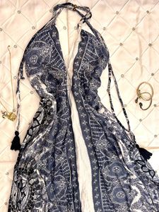 Blue Flowey Backless Dress