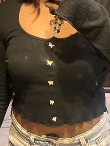 Black Long Sleeve Butterfly Top