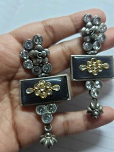 Oxidized Silver Tone Drop Earrings