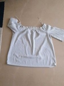 Striped Black And White Boat Neck Top